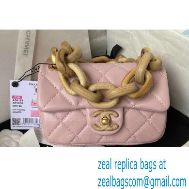 Chanel Lambskin & Wenge Wood Mini Flap Bag AS4165 Pink 2023